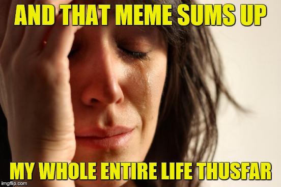 First World Problems Meme | AND THAT MEME SUMS UP MY WHOLE ENTIRE LIFE THUSFAR | image tagged in memes,first world problems | made w/ Imgflip meme maker