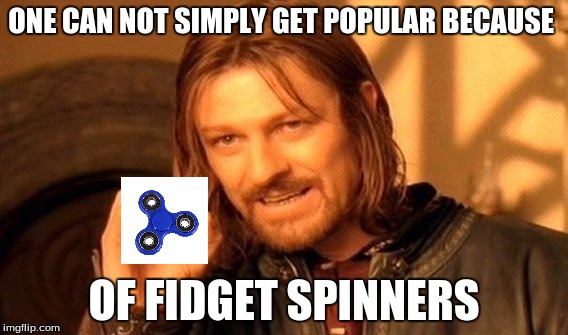 One Does Not Simply Meme | ONE CAN NOT SIMPLY GET POPULAR BECAUSE; OF FIDGET SPINNERS | image tagged in memes,one does not simply | made w/ Imgflip meme maker