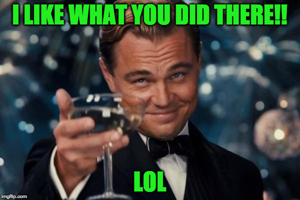 Leonardo Dicaprio Cheers Meme | I LIKE WHAT YOU DID THERE!! LOL | image tagged in memes,leonardo dicaprio cheers | made w/ Imgflip meme maker