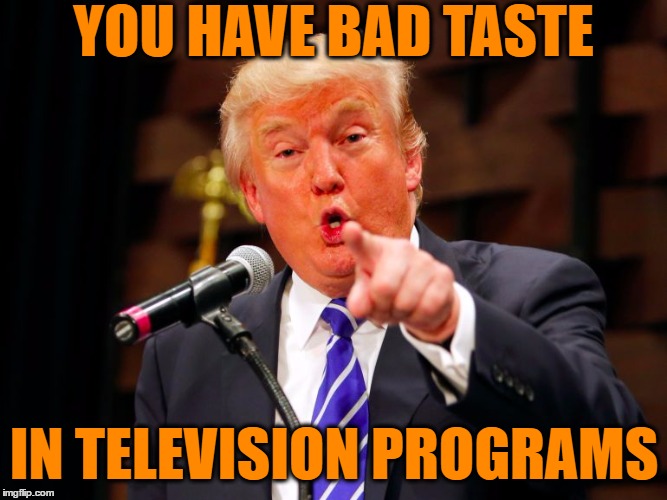trump point | YOU HAVE BAD TASTE IN TELEVISION PROGRAMS | image tagged in trump point | made w/ Imgflip meme maker