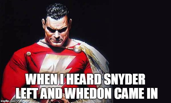SAD DAY FOR DCEU FANS WHOE LOVE VERY SERIOUS TONES | WHEN I HEARD SNYDER LEFT AND WHEDON CAME IN | image tagged in dceu,dc comics | made w/ Imgflip meme maker