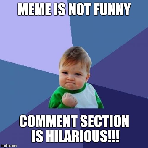 Success Kid Meme | MEME IS NOT FUNNY COMMENT SECTION IS HILARIOUS!!! | image tagged in memes,success kid | made w/ Imgflip meme maker