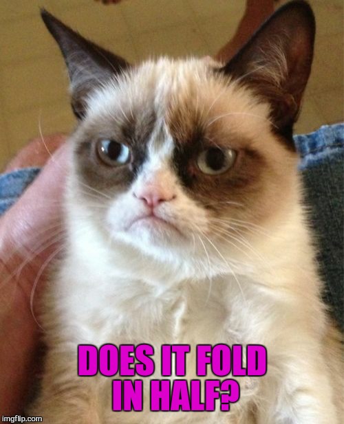 Grumpy Cat Meme | DOES IT FOLD IN HALF? | image tagged in memes,grumpy cat | made w/ Imgflip meme maker