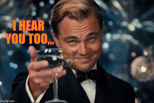 Leonardo Dicaprio Cheers Meme | I HEAR YOU TOO,,, | image tagged in memes,leonardo dicaprio cheers | made w/ Imgflip meme maker