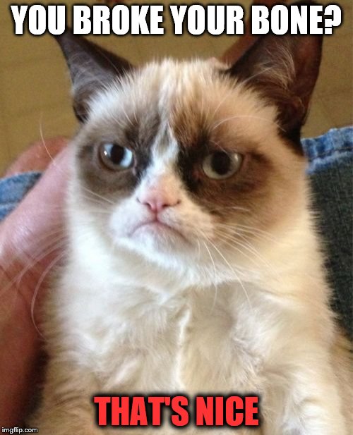 Grumpy Cat | YOU BROKE YOUR BONE? THAT'S NICE | image tagged in memes,grumpy cat | made w/ Imgflip meme maker