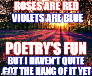Roses are Red | ROSES ARE RED; VIOLETS ARE BLUE; POETRY'S FUN; BUT I HAVEN'T QUITE GOT THE HANG OF IT YET | image tagged in roses are red,roses are red violets are are blue,memes,funny,funny memes,poetry | made w/ Imgflip meme maker