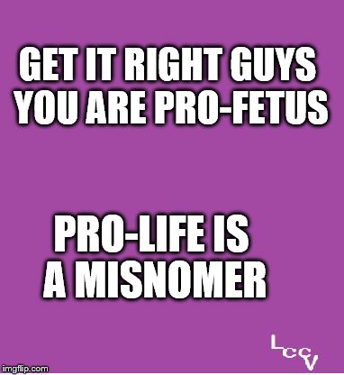 Misnomer | GET IT RIGHT GUYS YOU ARE PRO-FETUS; PRO-LIFE IS A MISNOMER | image tagged in pro-life,pro-choice | made w/ Imgflip meme maker