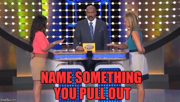 Not hard.... | NAME SOMETHING; YOU PULL OUT | image tagged in family feud,memes,funny,funny memes,pull out | made w/ Imgflip meme maker