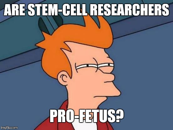 Futurama Fry Meme | ARE STEM-CELL RESEARCHERS PRO-FETUS? | image tagged in memes,futurama fry | made w/ Imgflip meme maker