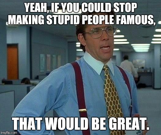 That Would Be Great | YEAH, IF YOU COULD STOP MAKING STUPID PEOPLE FAMOUS, THAT WOULD BE GREAT. | image tagged in memes,that would be great | made w/ Imgflip meme maker