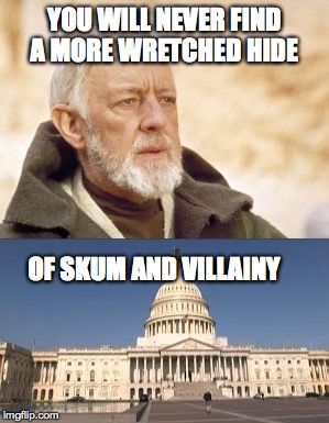 YOU WILL NEVER FIND A MORE WRETCHED HIDE; OF SKUM AND VILLAINY | image tagged in political,star wars | made w/ Imgflip meme maker
