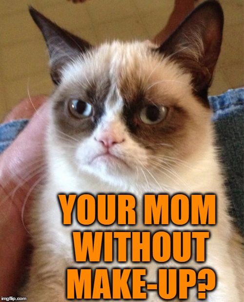 Grumpy Cat Meme | YOUR MOM WITHOUT MAKE-UP? | image tagged in memes,grumpy cat | made w/ Imgflip meme maker