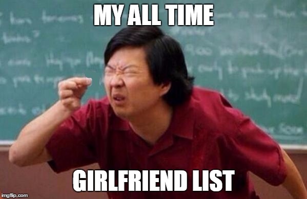 Get used to seeing these coz they're true | MY ALL TIME; GIRLFRIEND LIST | image tagged in single,forever alone,funny memes | made w/ Imgflip meme maker