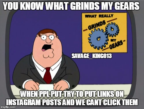 fr  | YOU KNOW WHAT GRINDS MY GEARS; SAVAGE_KING013; WHEN PPL PUT TRY TO PUT LINKS ON INSTAGRAM POSTS AND WE CANT CLICK THEM | image tagged in memes,peter griffin news | made w/ Imgflip meme maker