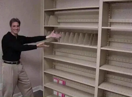 Empty shelf man Blank Meme Template