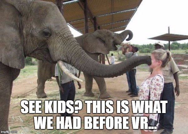 Elephant Sucking Face | SEE KIDS? THIS IS WHAT WE HAD BEFORE VR... | image tagged in elephant sucking face,animals,funny animals,funny memes,vr,nostalgia | made w/ Imgflip meme maker
