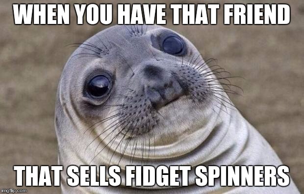 Anyone else have those friends? | WHEN YOU HAVE THAT FRIEND; THAT SELLS FIDGET SPINNERS | image tagged in memes,awkward moment sealion | made w/ Imgflip meme maker