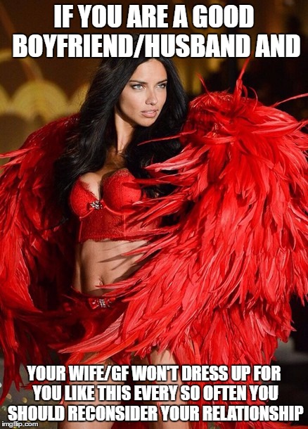 Adriana Lima | IF YOU ARE A GOOD BOYFRIEND/HUSBAND AND; YOUR WIFE/GF WON'T DRESS UP FOR YOU LIKE THIS EVERY SO OFTEN YOU SHOULD RECONSIDER YOUR RELATIONSHIP | image tagged in adriana lima,memes | made w/ Imgflip meme maker