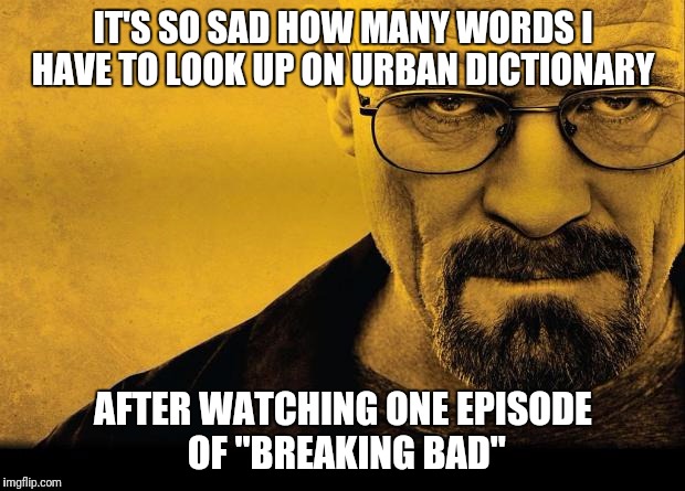 Jesse and all his homies usin' dat street slang, yo . . . I am pathetically sheltered.   | IT'S SO SAD HOW MANY WORDS I HAVE TO LOOK UP ON URBAN DICTIONARY; AFTER WATCHING ONE EPISODE OF "BREAKING BAD" | image tagged in breaking bad | made w/ Imgflip meme maker
