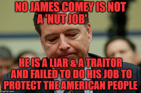 James Comey humiliated | NO JAMES COMEY IS NOT A 'NUT JOB'; HE IS A LIAR & A TRAITOR AND FAILED TO DO HIS JOB TO PROTECT THE AMERICAN PEOPLE | image tagged in james comey humiliated | made w/ Imgflip meme maker