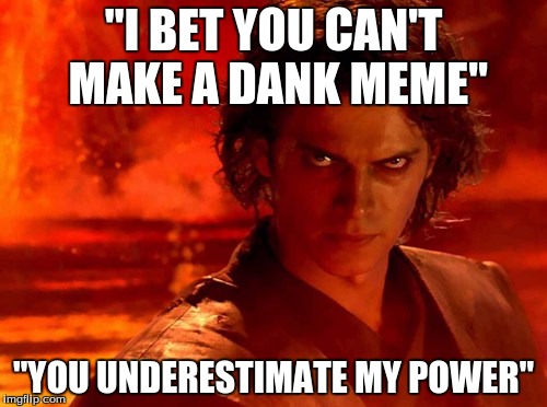 You Underestimate My Power | "I BET YOU CAN'T MAKE A DANK MEME"; "YOU UNDERESTIMATE MY POWER" | image tagged in memes,you underestimate my power | made w/ Imgflip meme maker