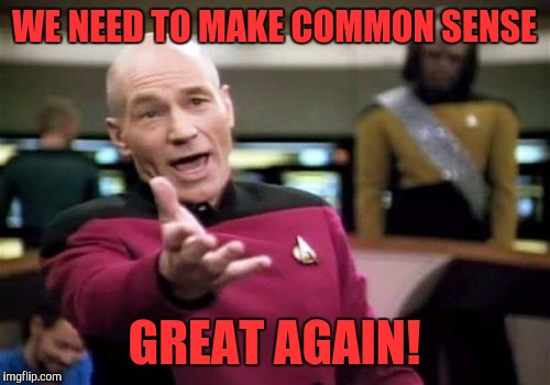 Picard Wtf Meme | WE NEED TO MAKE COMMON SENSE; GREAT AGAIN! | image tagged in memes,picard wtf | made w/ Imgflip meme maker