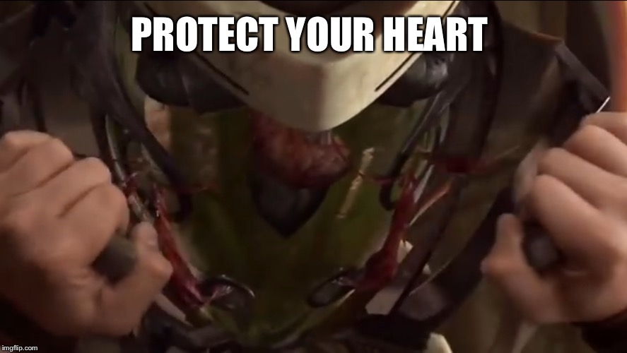 PROTECT YOUR HEART | image tagged in star wars,general grievous,obi wan kenobi,heart,protection | made w/ Imgflip meme maker