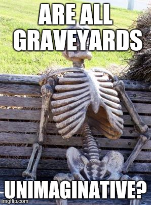 Waiting Skeleton Meme | ARE ALL GRAVEYARDS UNIMAGINATIVE? | image tagged in memes,waiting skeleton | made w/ Imgflip meme maker