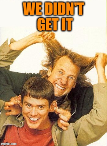 DUMB and dumber | WE DIDN'T GET IT | image tagged in dumb and dumber | made w/ Imgflip meme maker