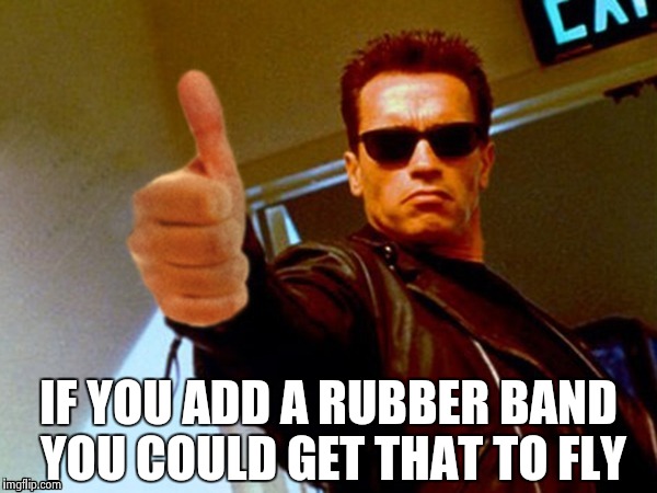 Arnold likes it | IF YOU ADD A RUBBER BAND YOU COULD GET THAT TO FLY | image tagged in arnold likes it | made w/ Imgflip meme maker