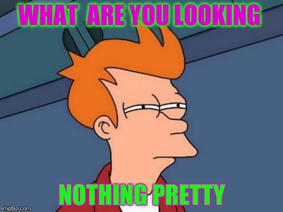 Futurama Fry Meme | WHAT  ARE YOU LOOKING; NOTHING PRETTY | image tagged in memes,futurama fry | made w/ Imgflip meme maker