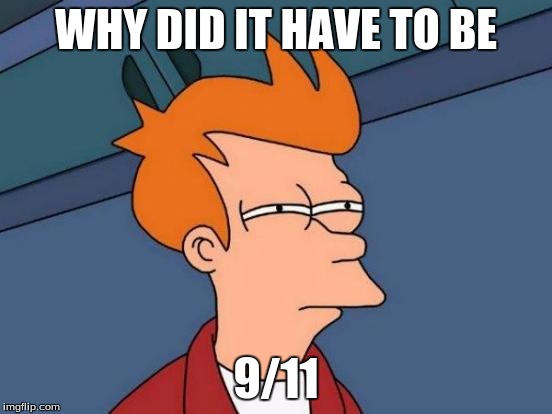 Futurama Fry Meme | WHY DID IT HAVE TO BE 9/11 | image tagged in memes,futurama fry | made w/ Imgflip meme maker