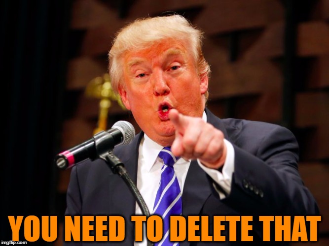 trump point | YOU NEED TO DELETE THAT | image tagged in trump point | made w/ Imgflip meme maker