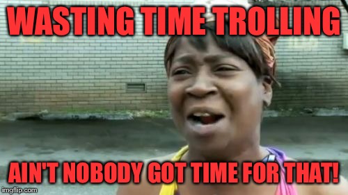 Ain't Nobody Got Time For That | WASTING TIME TROLLING; AIN'T NOBODY GOT TIME FOR THAT! | image tagged in memes,aint nobody got time for that | made w/ Imgflip meme maker