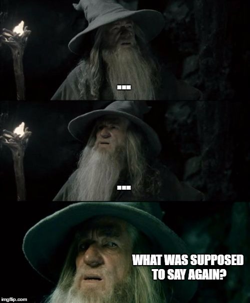 Confused Gandalf Meme | ... ... WHAT WAS SUPPOSED TO SAY AGAIN? | image tagged in memes,confused gandalf | made w/ Imgflip meme maker