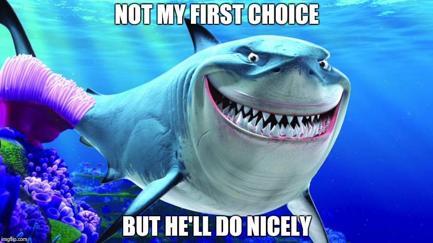 Happy Shark | NOT MY FIRST CHOICE BUT HE'LL DO NICELY | image tagged in happy shark | made w/ Imgflip meme maker