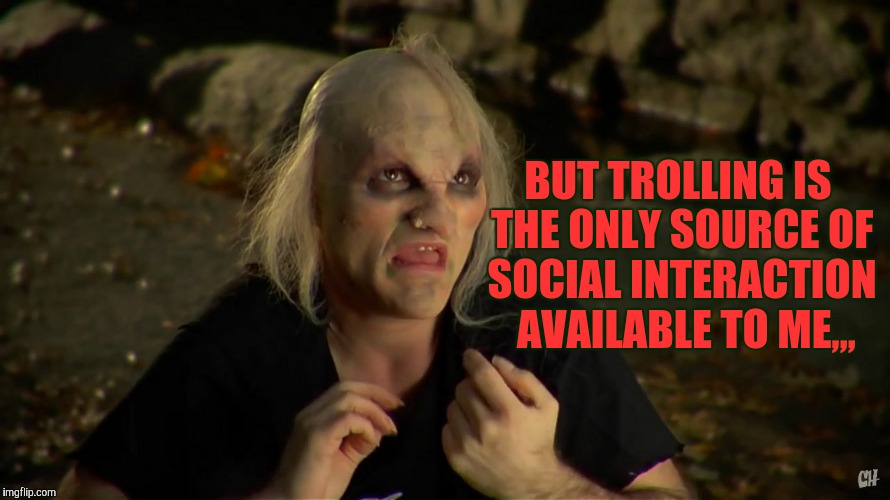 Internet Bridge Troll,,, | BUT TROLLING IS THE ONLY SOURCE OF SOCIAL INTERACTION  AVAILABLE TO ME,,, | image tagged in internet bridge troll   | made w/ Imgflip meme maker