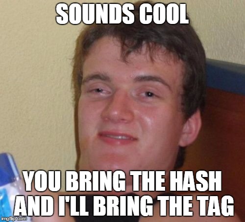 10 Guy Meme | SOUNDS COOL YOU BRING THE HASH AND I'LL BRING THE TAG | image tagged in memes,10 guy | made w/ Imgflip meme maker