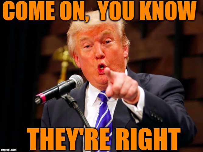 trump point | COME ON,  YOU KNOW THEY'RE RIGHT | image tagged in trump point | made w/ Imgflip meme maker