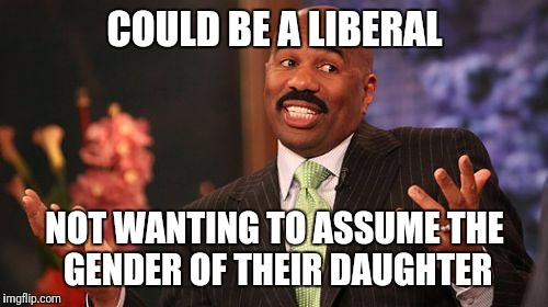 Steve Harvey Meme | COULD BE A LIBERAL NOT WANTING TO ASSUME THE GENDER OF THEIR DAUGHTER | image tagged in memes,steve harvey | made w/ Imgflip meme maker