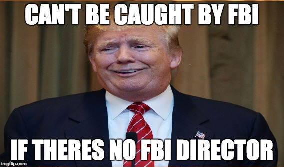 CAN'T BE CAUGHT BY FBI; IF THERES NO FBI DIRECTOR | image tagged in trump | made w/ Imgflip meme maker