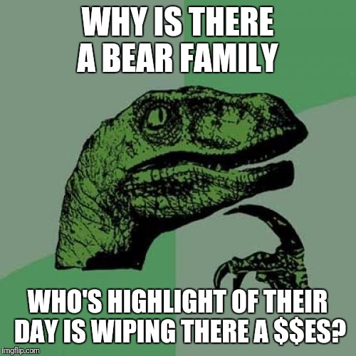 What Is Wrong With Advertisers These Days? | WHY IS THERE A BEAR FAMILY; WHO'S HIGHLIGHT OF THEIR DAY IS WIPING THERE A $$ES? | image tagged in memes,philosoraptor,funny,charmin | made w/ Imgflip meme maker