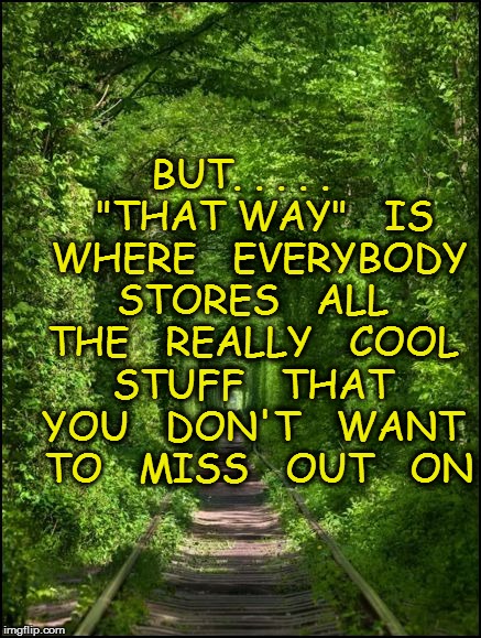 BUT. . . . .    "THAT WAY"   IS   WHERE   EVERYBODY   STORES   ALL   THE   REALLY   COOL   STUFF   THAT   YOU   DON'T   WANT   TO   MISS   O | made w/ Imgflip meme maker