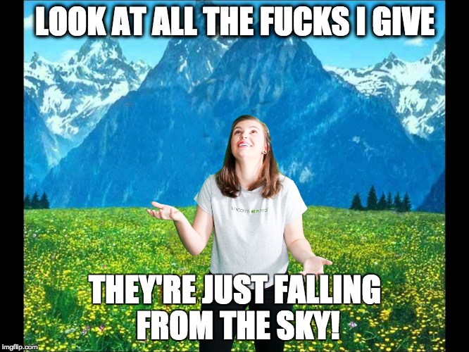 LOOK AT ALL THE FUCKS I GIVE; THEY'RE JUST FALLING FROM THE SKY! | made w/ Imgflip meme maker