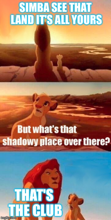 Simba Shadowy Place Meme | SIMBA SEE THAT LAND IT'S ALL YOURS; THAT'S THE CLUB | image tagged in memes,simba shadowy place | made w/ Imgflip meme maker