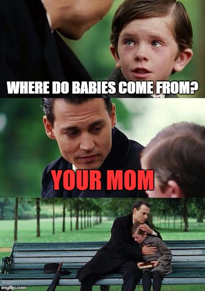 Finding Neverland |  WHERE DO BABIES COME FROM? YOUR MOM | image tagged in memes,finding neverland | made w/ Imgflip meme maker