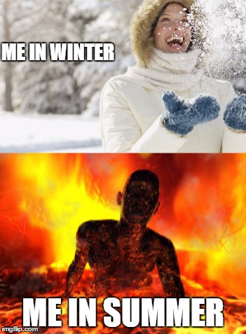 Summer VS Winter | ME IN WINTER; ME IN SUMMER | image tagged in am i the only one around here,i hate summer,summer,winter | made w/ Imgflip meme maker