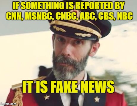 People actually still believe these networks are not bias | IF SOMETHING IS REPORTED BY CNN, MSNBC, CNBC, ABC, CBS, NBC; IT IS FAKE NEWS | image tagged in captain obvious,fake news | made w/ Imgflip meme maker