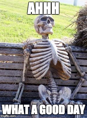 Waiting Skeleton Meme | AHHH; WHAT A GOOD DAY | image tagged in memes,waiting skeleton | made w/ Imgflip meme maker