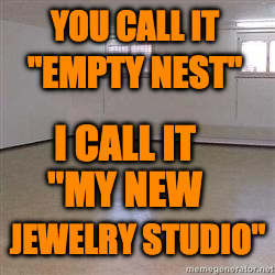 Empty Room | YOU CALL IT; "EMPTY NEST"; I CALL IT "MY NEW; JEWELRY STUDIO" | image tagged in empty room | made w/ Imgflip meme maker